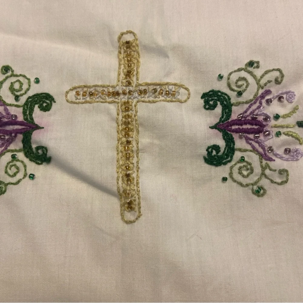 White Embroidered Tablecloth with Cross Design